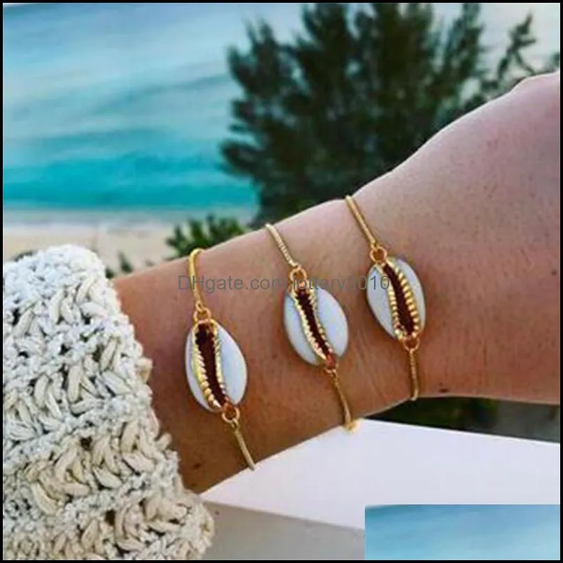Pcs Creative Conch Lip Pendant Gold Bracelets Women Fashion Summer Beach Party Jewelry Gift Female Bracelet Set Link, Chain