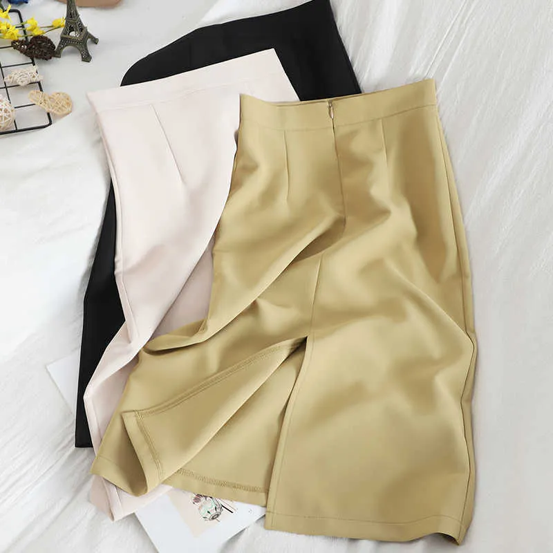 LY VAREY LIN Skirt Women High Waist Solid Color Elegant OL Skirts Pleated Korean 210526