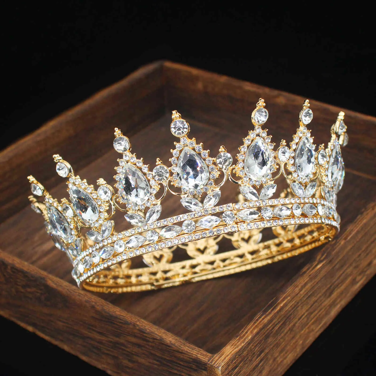 Crystal Queen King Tiaras и Crowns Bridal Diadem для невесты Женщины Головной Уголов Украшения Волос Свадебные Головы Ювелирные Изделия Аксессуары X0625