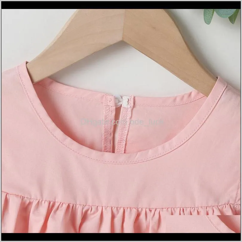 Fashion Pink Solid Dresses For Kids Cotton Girls Summer Off-shoulder Children Ruffles Dress Girl`s