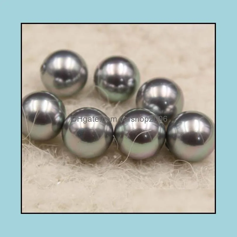 8-14mm Perfect Circle Single Artificial Shell Pearl Grey Half Hole Loose Beads Jewelry