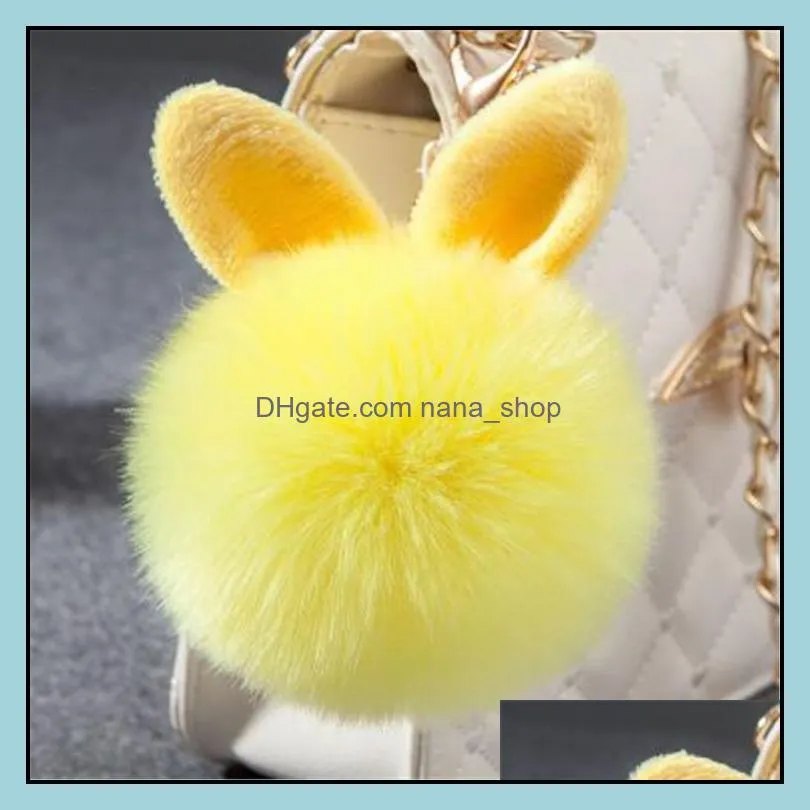 Fur Pom Pom Keychain Fake Rabbit fur ball key chain porte clef pompom de fourrure pompon Bag Charms bunny keychain Keyring