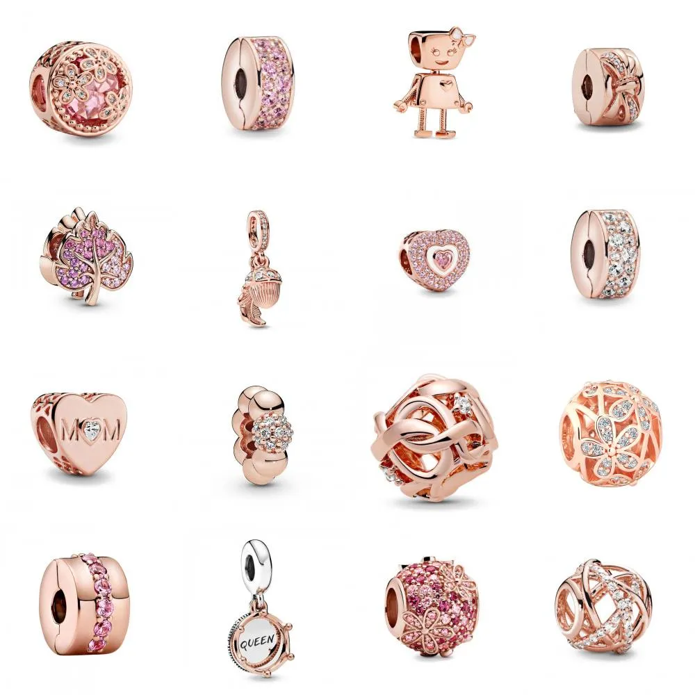 925 Silver The New Rose Gold Hollow Woven Oneindige Daisy Love Mother Pavé Clip-on Charm is geschikt voor Pandora Armband Dames Sieraden