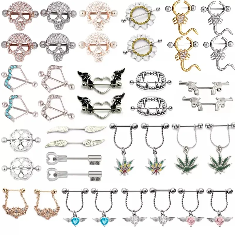 Hohle Nippelringe Piercing-Schutzabdeckungen Edelstahl-Nippelnagel-Schädel-Skorpion-Blatt-justierbarer Frauen-durchbohrter Körperschmuck im Angebot