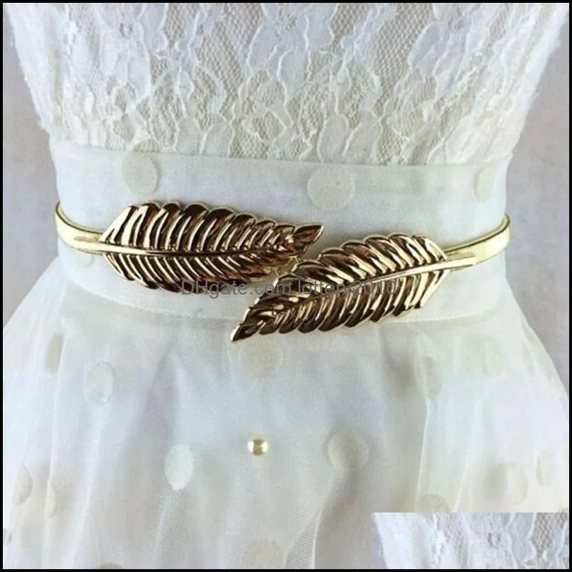 Riemen Aessories AessoresBelts Dames Metalen Vintage Riem Blad Mode Stijlvolle Gouden / Sier Bladeren Design Chain Womens Taille Elasticiteit Daling