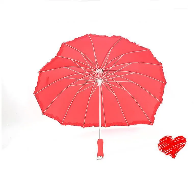 Red Heart Shape Umbrella Romantic Parasol Long-handled Umbrellas for Wedding Photo Props-Umbrella Valentine`s Day gift SN3122