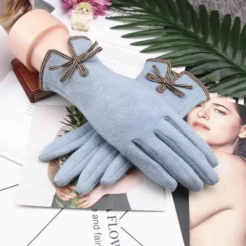 New Ladies Winter Warm Cashmere Wool Gloves, Five-Finger Split-Finger Touch Screen Gloves