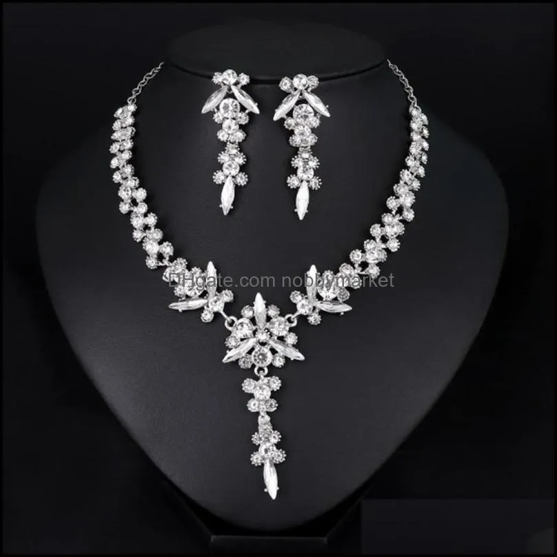 Earrings & Necklace Women Set All Match Stylish Rhinestone Adjustable Extension Chain
