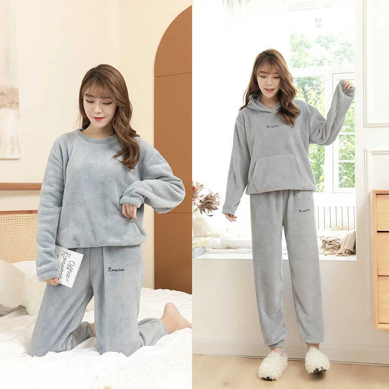 Pyjama femmes haute qualité doux épaissir flanelle femme chaud hiver pyjama ensemble à manches longues pantalon Homewear deux pièces 210622