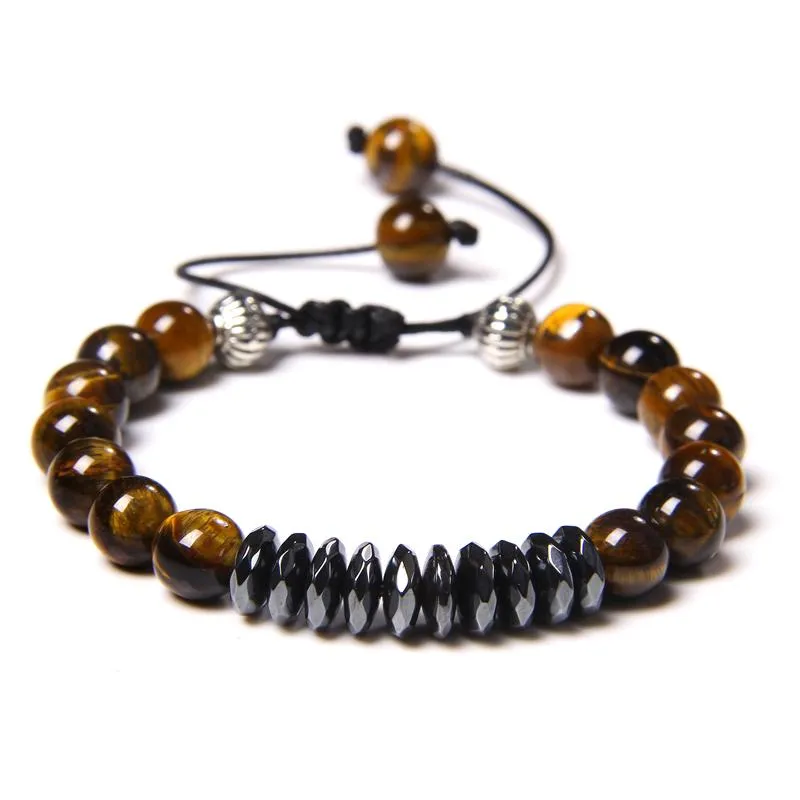 Vintage Geflochtene Armbänder Männer Echtes Chakra Tigerauge Armreif 8 mm Steinperlen Pulsera Handgemachte Frauen Facettierte Hämatit Buddha Schmuck B291N