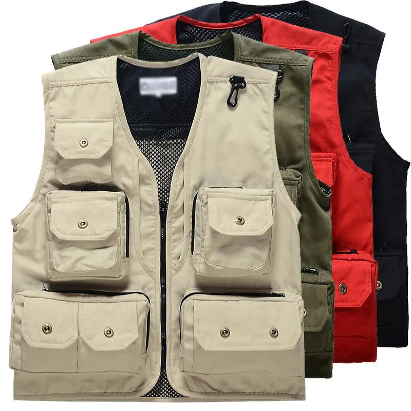 Gilets pour hommes exquis gilet de pographie en plein air publicité vêtements de travail volontaire multi-poches style safari avec filet respirant