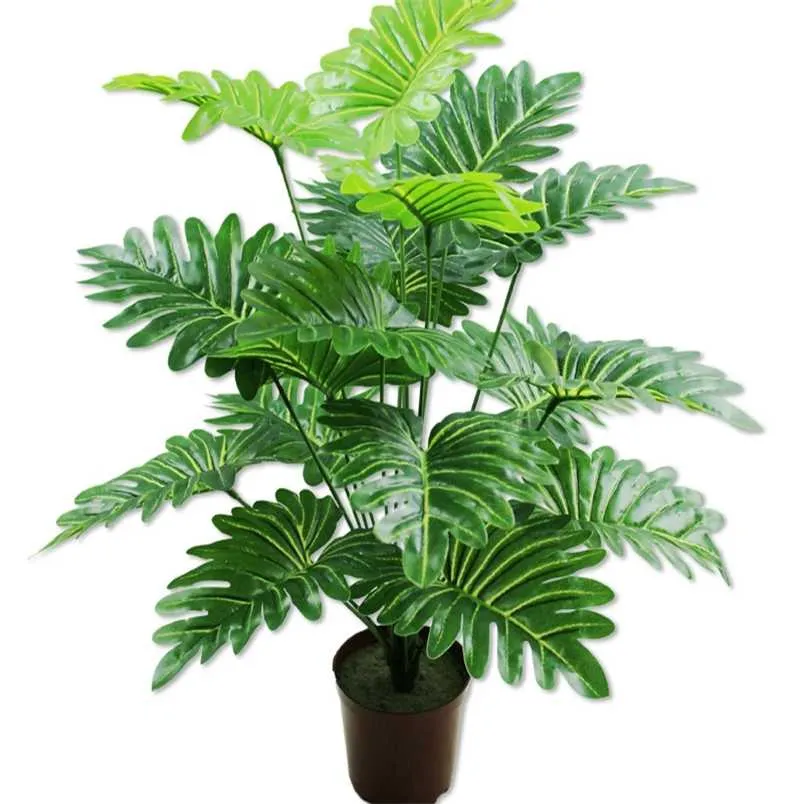 70 cm 18 Dörtlü Yapay Bitkiler Monstera Plastik Tropikal Palmiye Ağacı Şube Sahte Hindistan Cevizi Ağacı Ev Oturma Odası Ofis Dekor 211104