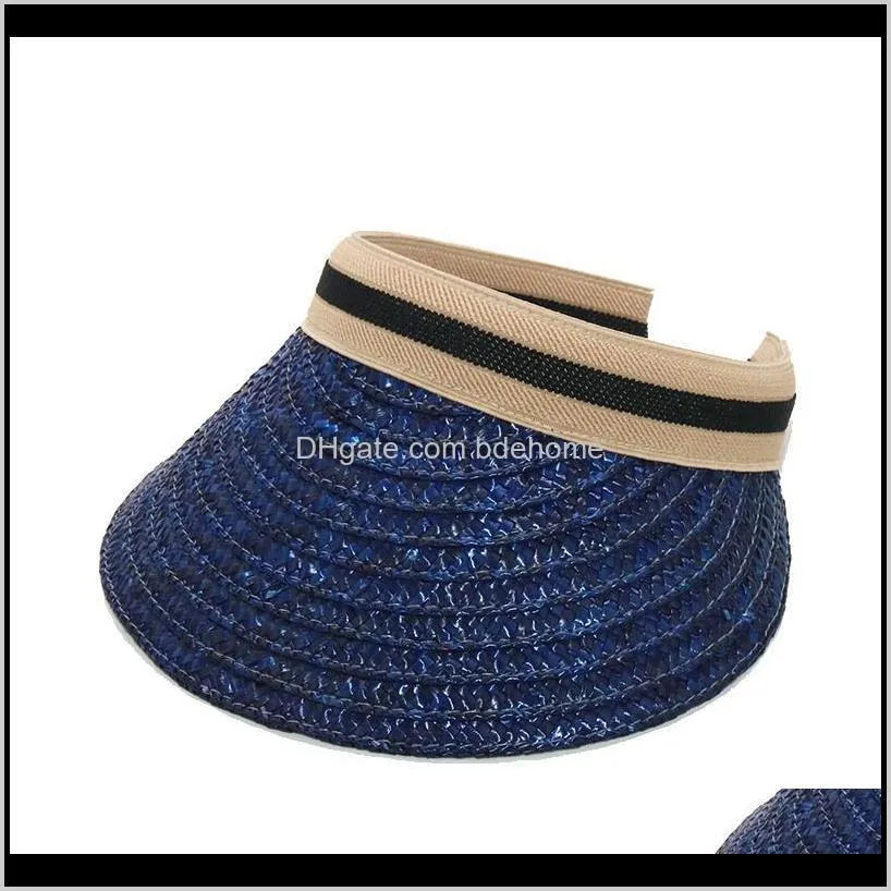 wholesale colorful natural straw visor hats for women uv beach hat ladies empty top sun caps elastic headband sport cooling cap