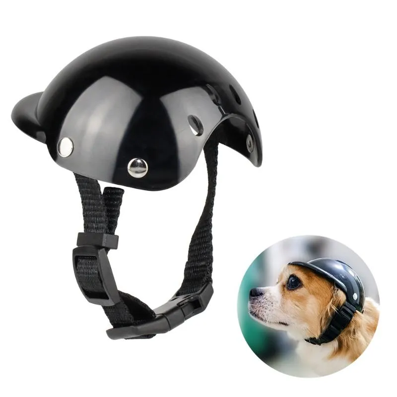 Hundkläder husdjurshjälmar för motorcyklar cykel cool svart abs plast mode hatt hjälm valp skydd ridding cap leverans241i