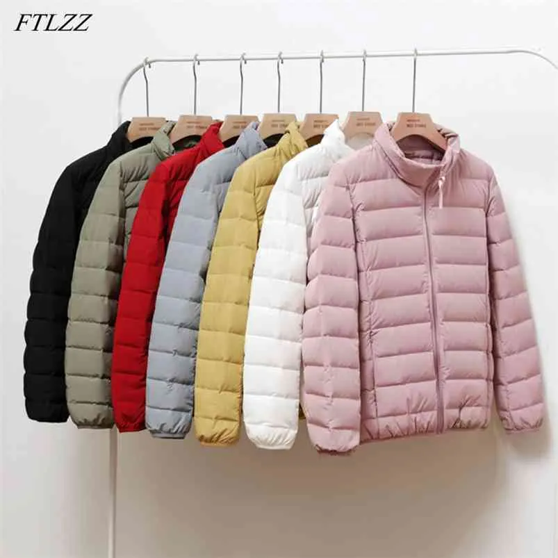 Winter Women 90% White Duck Down Jacket Stand-up Collar Windproof Warm Coat Solid Casual Snow Female Overcoat 210430