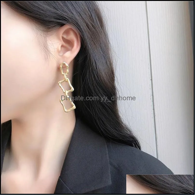 Dangle & Chandelier Fashion Boho Irregular Long Chain Earrings For Women Gold Square Link Drop Earring Gift Jewelry1