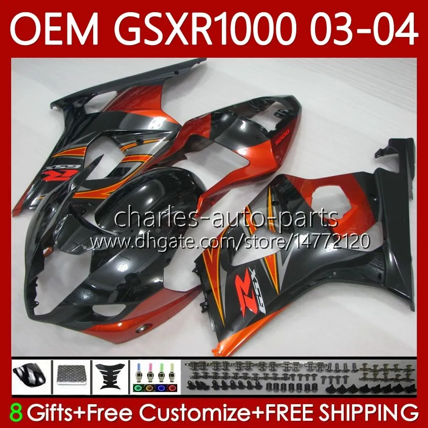 Cuerpos de moldeo por inyección para SUZUKI GSXR-1000 K 3 GSX R1000 GSXR 1000 Naranja negro CC 2003-2004 Carrocería 67No.40 1000CC GSXR1000 K3 03 04 GSX-R1000 2003 2004 OEM Carenado ki