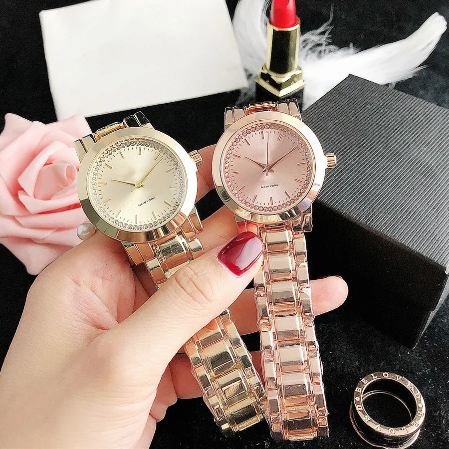 Brand Watches Women Girls Crystal Style Dial Metal Steel Band