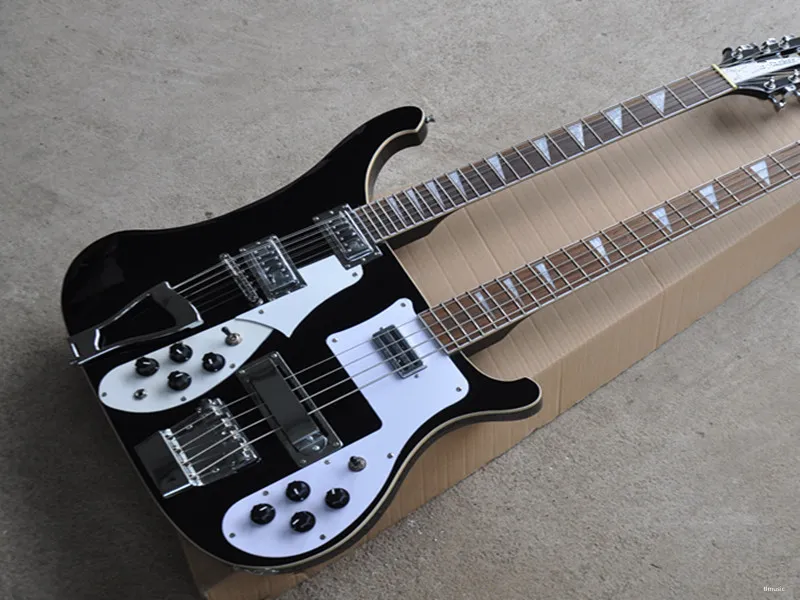 12 + 4 snaren Black Body Double Neck Elektrische basgitaar met chromen hardware, palissander toets, leveren service op maat