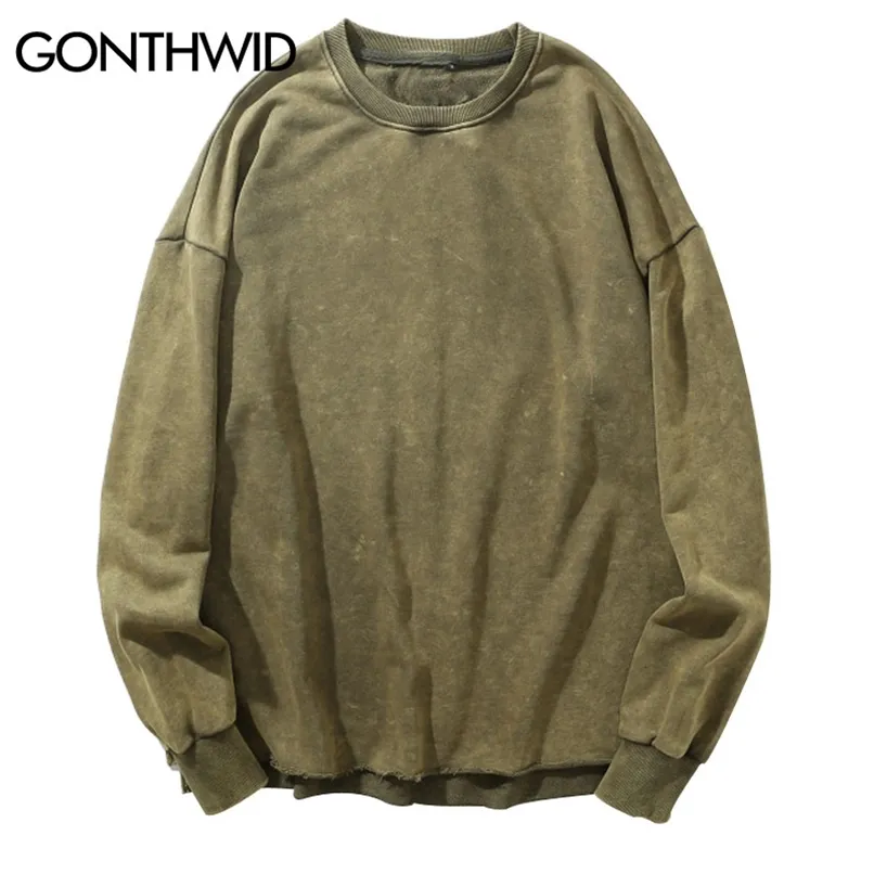 GONTHWID Distressed Pullover Hoodies Sweatshirts Men Hip Hop Casual Streetwear Hoodie Hipster Sweatshirt Tops Green Black 211014