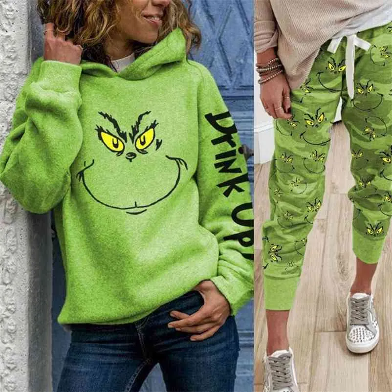 Fritidsbyxor och ansiktsdruck med grinchtryck för kvinnor för kvinnor Tjej Slitstark Fashionabla SP99 210902