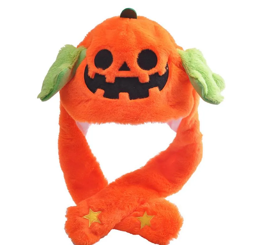 Ear Moving Jumping Hat Theme Costume Funny Plush Ghost Pumkin Earflaps Movable Cap Teenage Adults Unisex Cosplay Halloween Christmas Props Black White Orange