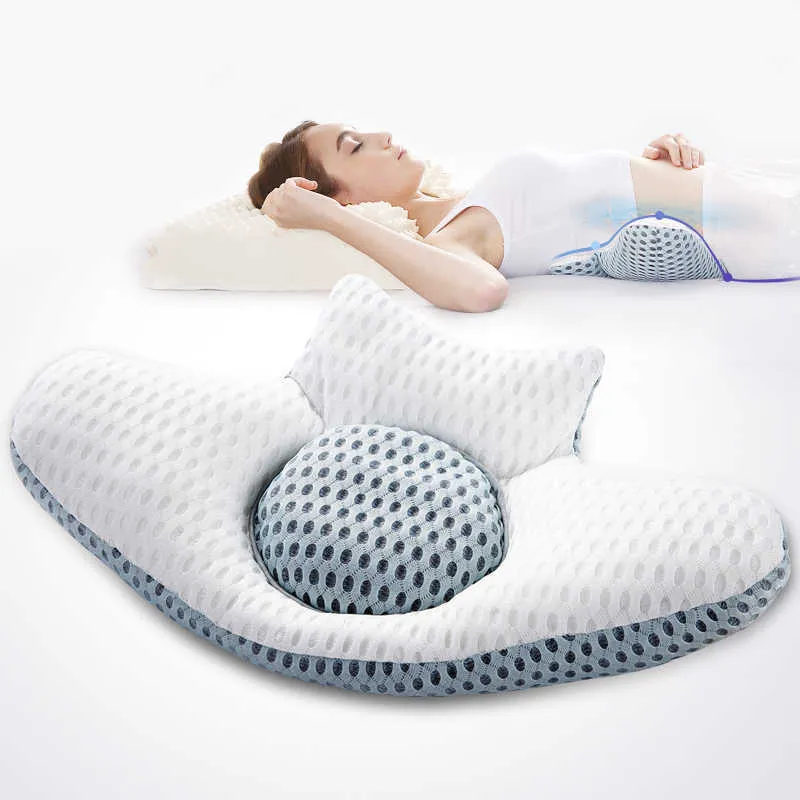 Taille-kussen 3D mousse lumbale ondersteuning beddengoed kussen zwangere reliëf pijn verwarming lumbale kussen voor bed met mesh kussensloop 210716