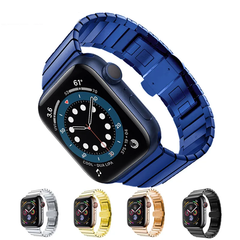 سوار فاخر من الفولاذ المقاوم للصدأ لساعة Apple مقاس 44 مم 40 مم سوار ربط الفراشة المعدنية للرجال iwatch Series 7 6 SE 5 4 3 2