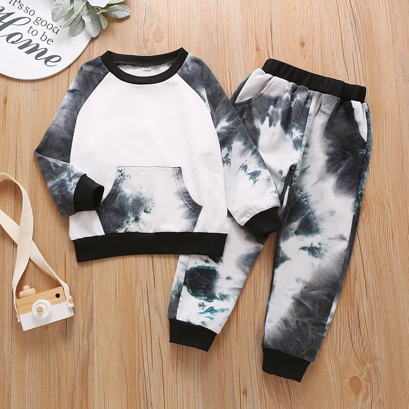 Jongens Tie Dye Kleding Sets Kinderen Pocket Hoodies Lange Mouw Hooded Tops Baby Meisjes Kleurrijke Kleding Kinderen Hooeded Sweater Toddler Outfits M3401