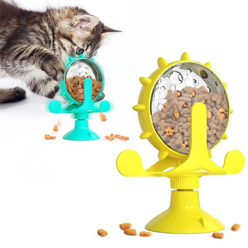 Rolig katt Turntable Toy Pet Windmill Food Läckage Bucket Exercise Training Underhållande imp intelligens med sucker 211122