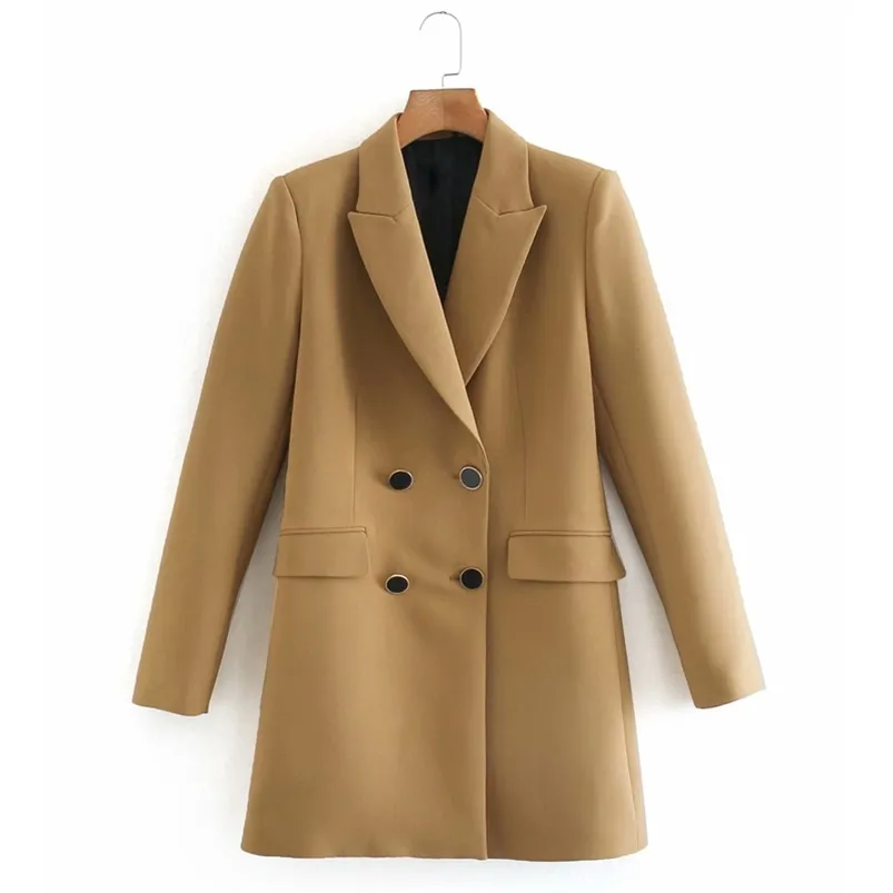 Осенние женщины повседневные OL Blazers Пальто с длинным рукавом двубортный твердый пиджак женская элегантная верхняя одежда одежда 210513