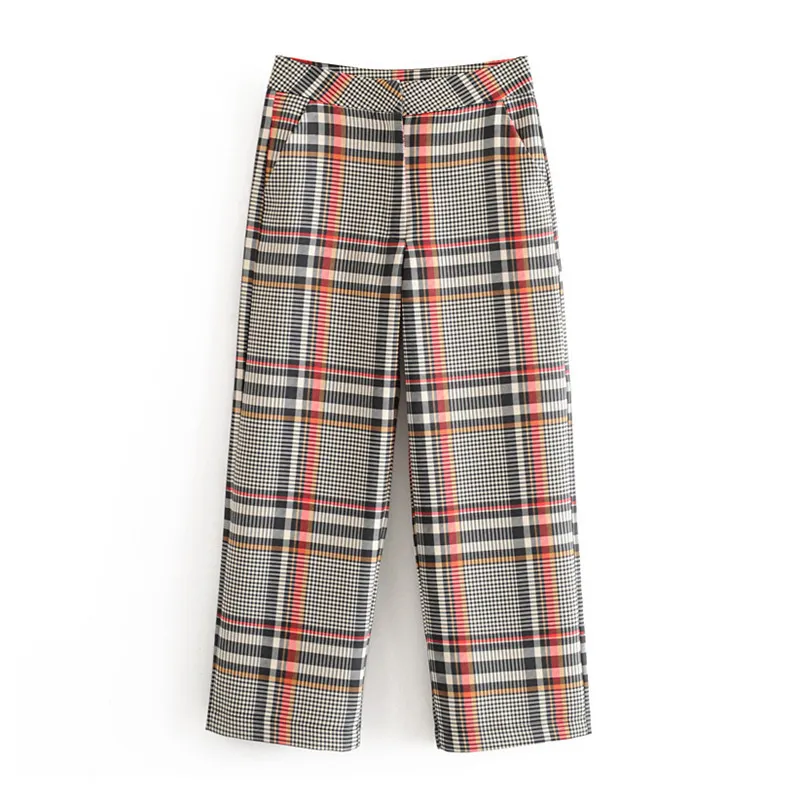 Snygg plaid casual byxor kvinnor sommar vintage arbete capris kvinnlig rak kontor damer brittiska stil byxor 210430