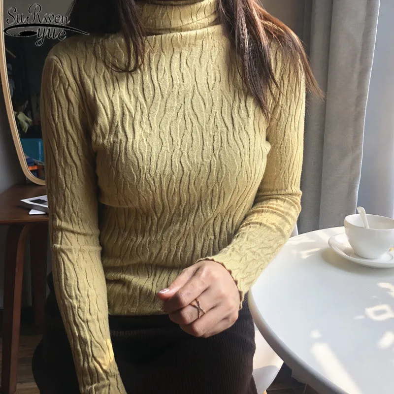 Winter Clothes Women Slim-Fit Long-Sleeved Knitted Pullover Solid 's Turtleneck Fashion Modal Sweater 11605 210427