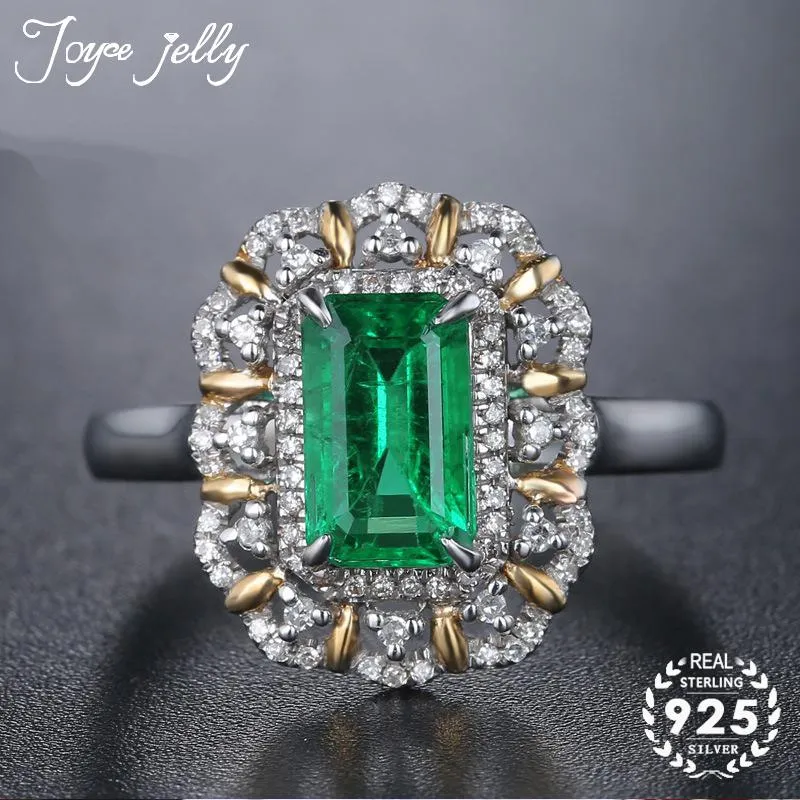 Cluster Rings JoyceJelly Silver Ring For Women Gold Color Emerald Square Gemstone Engagement Banquet Simple Fashion Jewelry Wholesale