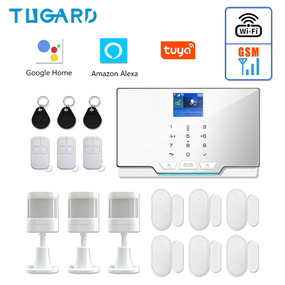 Nieuwste White G20 WIFI GSM Home Security System Tuya Smart Inblegar Alarm Kit met 433 MHz draadloze detector en deursensor