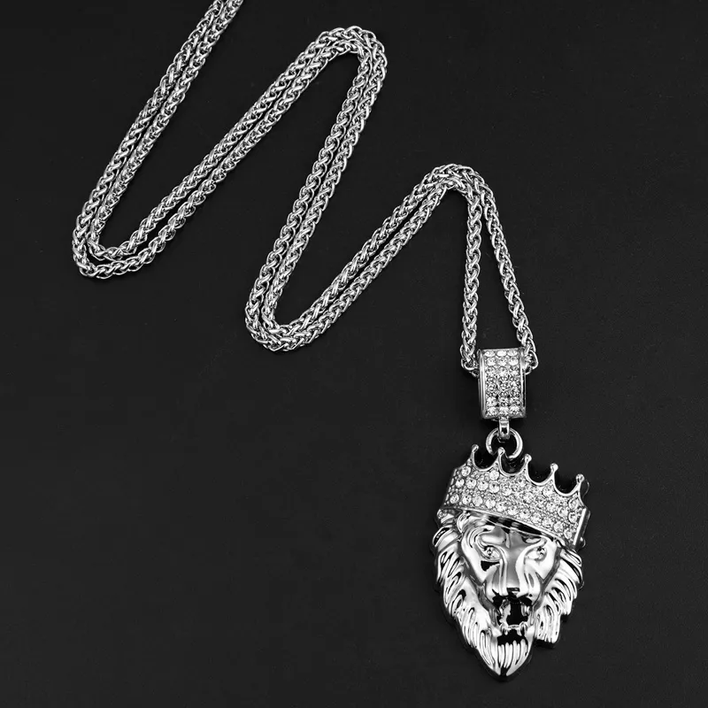 Hip Hop Hop Gold Cuban Link Lion Head King King Crown Pendant Collier Fashion Jewelry3616123