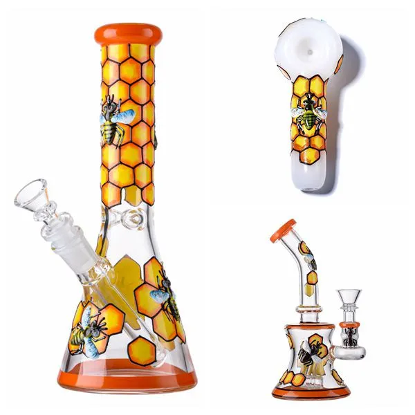 Bee Stylee Hookahs Mini Oil Dab Rigs Beaker Bongs Heady Glass Pipes Fumée Accessoires Unique Design GID11 GID15 GID16