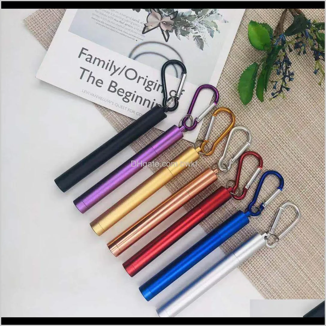 telescopic straws stainless steel drinking straws portable reusable folding metal straws with aluminum case and cleaning brush lxj046