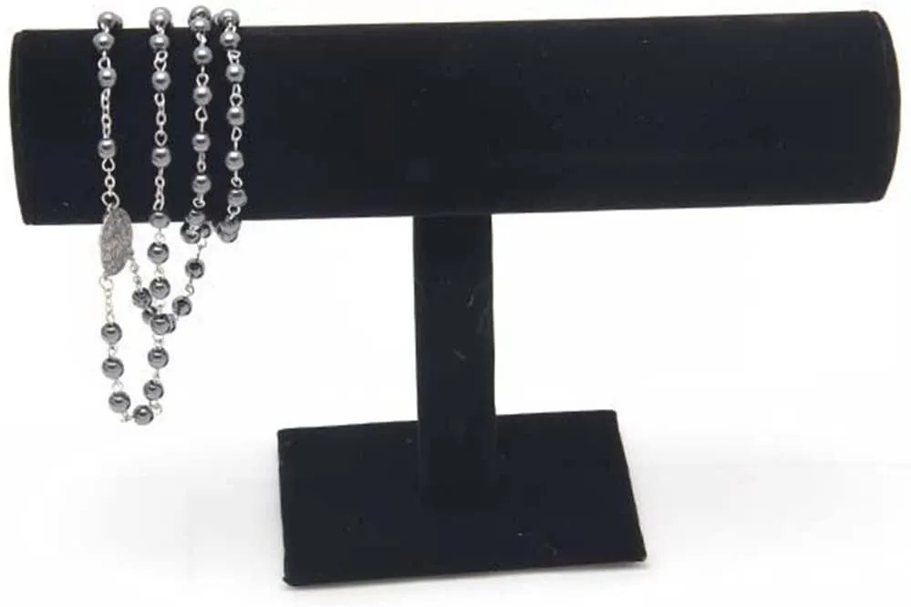 Skrzynki do przechowywania Bins Black Velvet Bransoletka Zegarek Łańcuchowy T-kształt Rack Bar Biżuteria Twardy Wyświetlacz Uchwyt Organizator