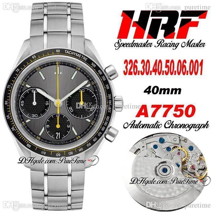 HRF Racing Master ETA A7750 Montre chronographe automatique pour homme Cadran gris Sous-cadran noir Bracelet en acier inoxydable Super Edition 326.30.40.50.06.001 Puretime HR02A1
