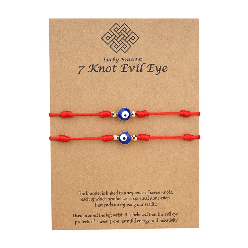 7 knop Blue Evil Eye Armband Papperskort Armband Justerbart Lucky Red String Armband Par Smycken Vänskapsarmband 2st/set