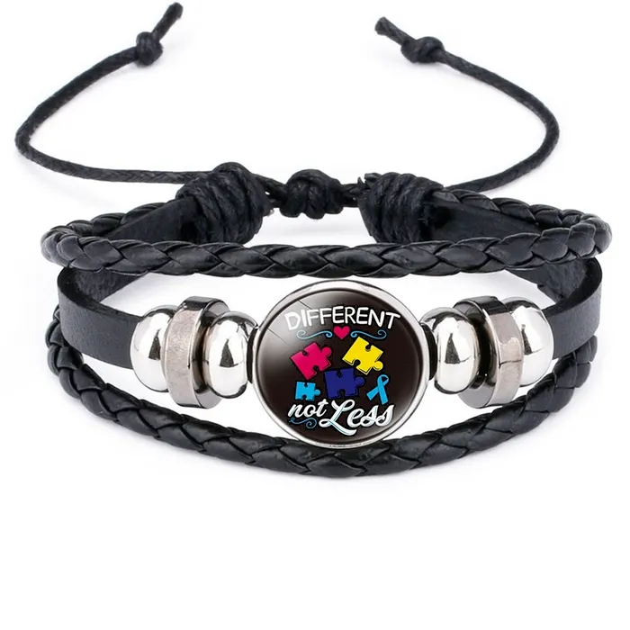 Glazen cabochon autisme armband weven verstelbare meerlagige wrap armbanden charme vrouwen mannen mode sieraden wil en zandig