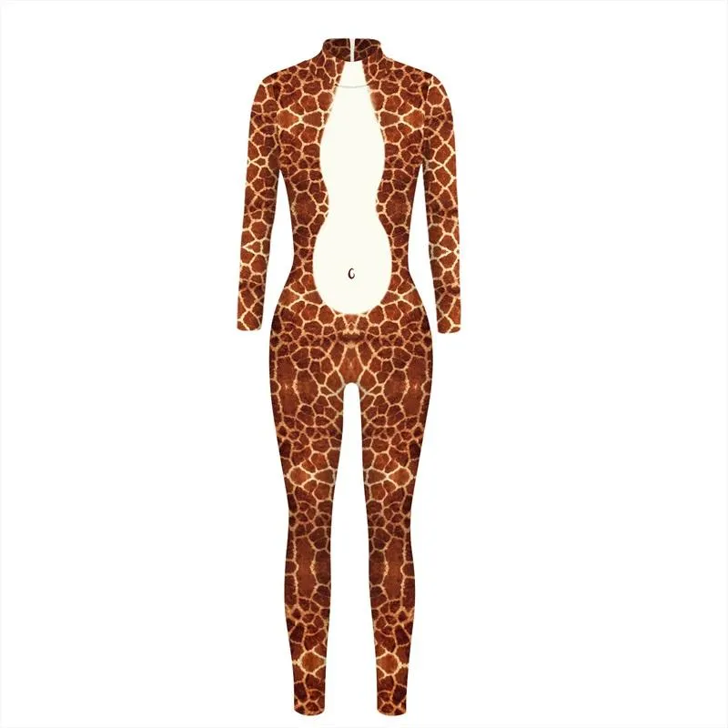 Dames Jumpsuits Rompertjes Dierlijke Giraffe Patroon 3D Printing Jumpsuit Dames Festival Lange Mouw Grappige Nachtclub Volledig