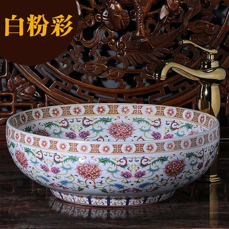 Europe Vintage Style Art Porcelain Counter top Basin Sink Handmade Ceramic Bathroom Vessel Sink Vanities art basin ceramic basin