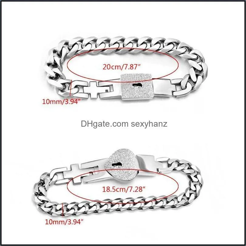 2Pcs Stainless Steel Lover Heart Love Lock Key Bracelet Kit Couple Jewelry Sets 95AB Bangle