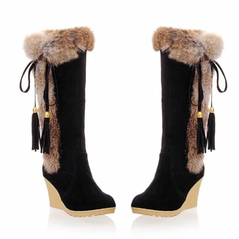 Stivali con zeppa Australia Scarpe da donna Piattaforma Peluche Calzature invernali Stivaletti Donna Sexy Tacchi alti alla coscia 211105