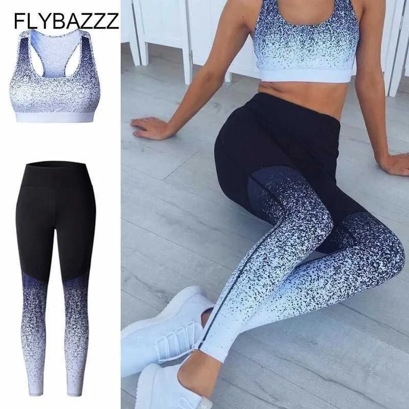 Frauen Gradient FitnSports Bh + Hose 2 Stücke Set Hohe Elastische Sport Leggings Yoga Set frauen Trainingsanzüge Gym Kleidung sportswear X0629