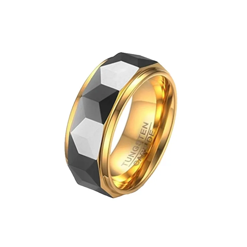 Inspirational Tungsten Gold Steel Jewelry 8mm Rhombus Polygon Carbide Men Wedding Ring 220309