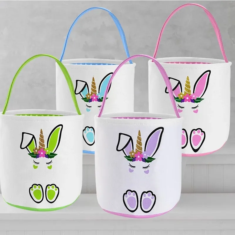 Partihandel Påskkanin Bucket Festlig Crooked Ears Rabbit Basket Easter Eggs Storage Bag Kids Candy Gift Tote Bags Home Festival Decoration