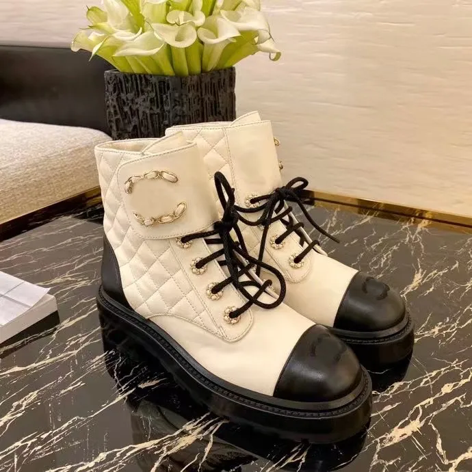 2021 latest women designer boots ankle Mar tin and nylon military style 100% leather thick winter high heels